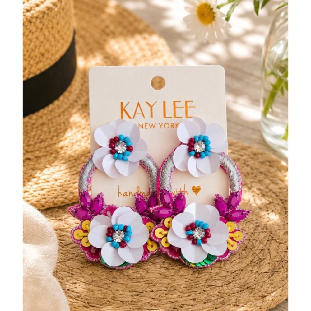 Kay Lee Flower Basket Earrings New
